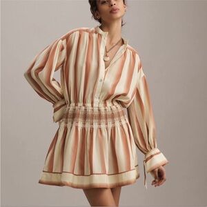 NWT retail$382 size S #AnthroHopeForFlowers Striped long-sleeve mini shirt dress